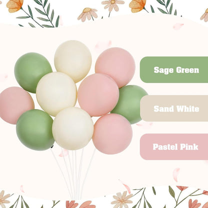 141Pcs Pink and Green Balloon Arch Garland Kit with Sage Green Pastel Pink Sand White Balloons for Birthday Bridal Shower Party Boho Baby in Bloom Baby Shower Decorations