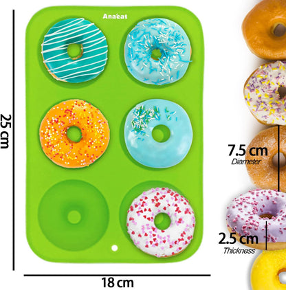 3 Pack Donut Pan Silicone Baking Mold, Just Pop Out! Non-Stick Doughnuts Baking Pans BPA Free for 6 Full-Size Donuts, Muffin, Cake Biscuit Bagels - Oven & Dishwasher Safe (Multicolor)