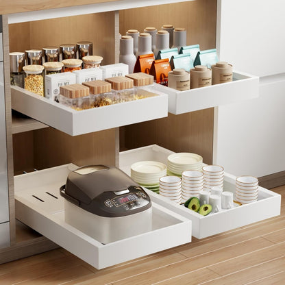 2 Pack Pull Out Cabinet Organizer, 21.8" Deep Slide Out Drawer for Cabinets Adhesive Pull Out Drawers Heavy Duty Pull Out Shelves for Kitchen, Cupboard, Pantry, Bathroom-White