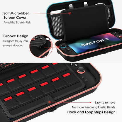 [Charge inside Carrying Case for Nintendo Switch 2 Console 2025, Travel Case with Charging Cable Port, Holds 12 Game Cards Cartridge for Switch 2 Accessories– Black