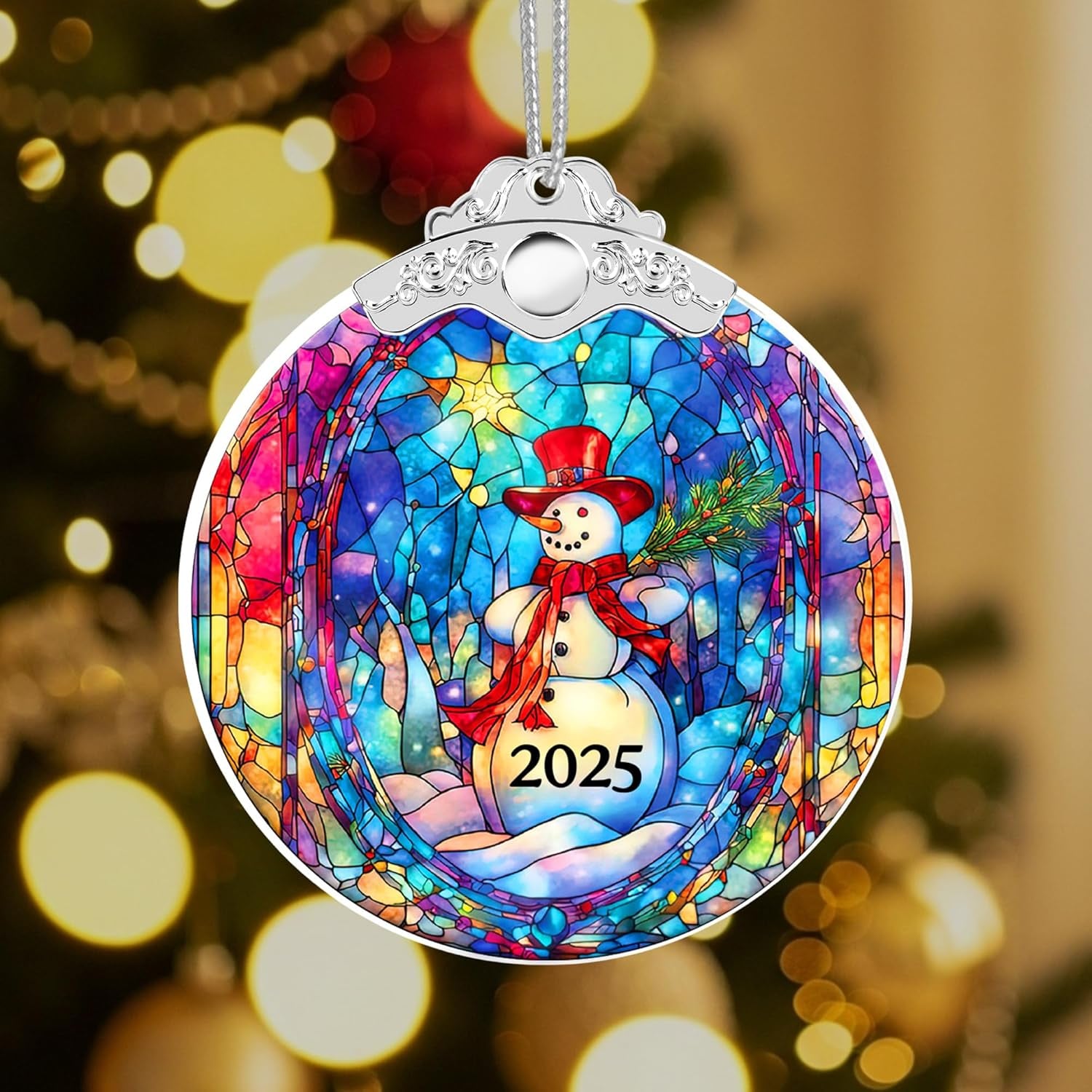 Christmas Ornaments 2025 Faux Stained Glass Effect, Christmas Tree Ornaments Dated, Acrylic Suncatcher Gifts Exchange, Unique Suncatcher Xmas Stocking Stuffers for Women, Men (Snowman Art)