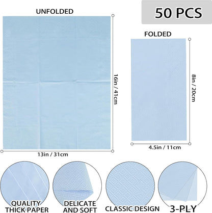 50 Pcs 3-Ply Blue Scalloped Cocktail Napkins Guest Bathroom Napkins Thick Paper Napkins Disposable Party Napkins Beverage Napkins for Birthday, Wedding,Anniversary Party, Baby Shower 13 X 15.7 Inches
