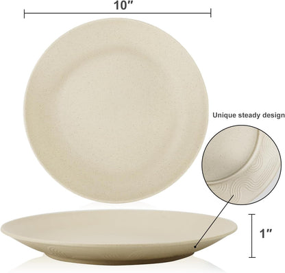 Wheat Straw Dinner Plate Set of 8 - Eco-Friendly, Microwave and Dishwasher Safe, Durable and Unbreakable - Perfect for Kitchen, Camping, Salads, and Appetizers (Beige, 10 Inch)