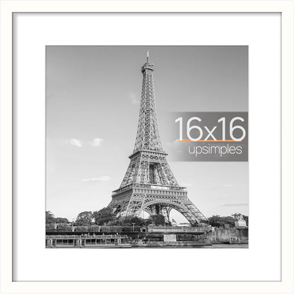16X16 Picture Frame, Display Pictures 12X12 with Mat or 16X16 without Mat, Wall Hanging Poster Frame, White, 1 Pack