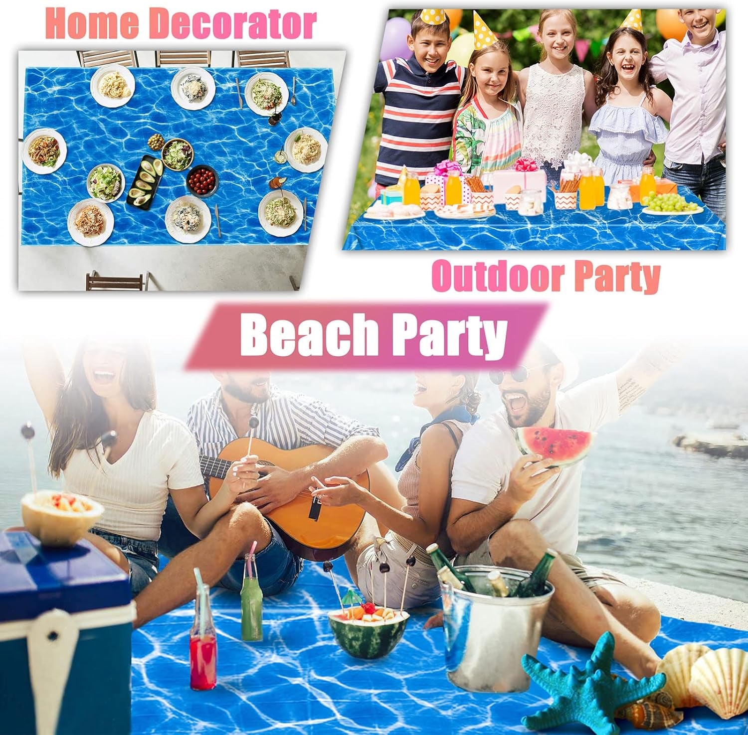 3 Packs Ocean Wave Tablecloths 54 X 108 Inch Water Print Table Cover Splashproof Plastic Ocean Party Table Cloths with Sea Backdrop for Beach Birthday Party Decoration Shower Supplies