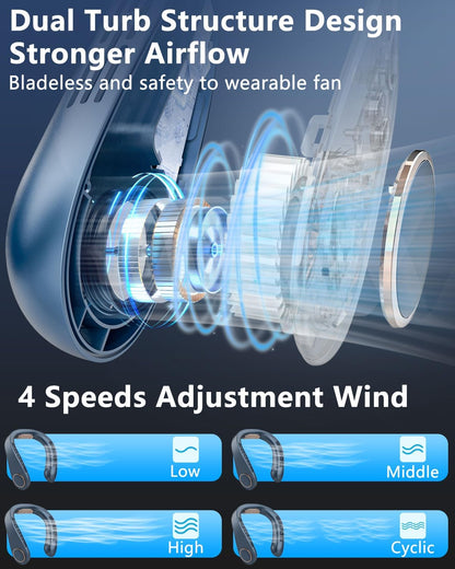 Neck Air Conditioner,Neck Fan Rechargeable Battery Operated Metal Cooling Plate AC Cooler,Personal Portable Neck Fans That Blow Cold Air,Usb Bladeless Quiet Head Wearable Hangs around Neck Device Blue