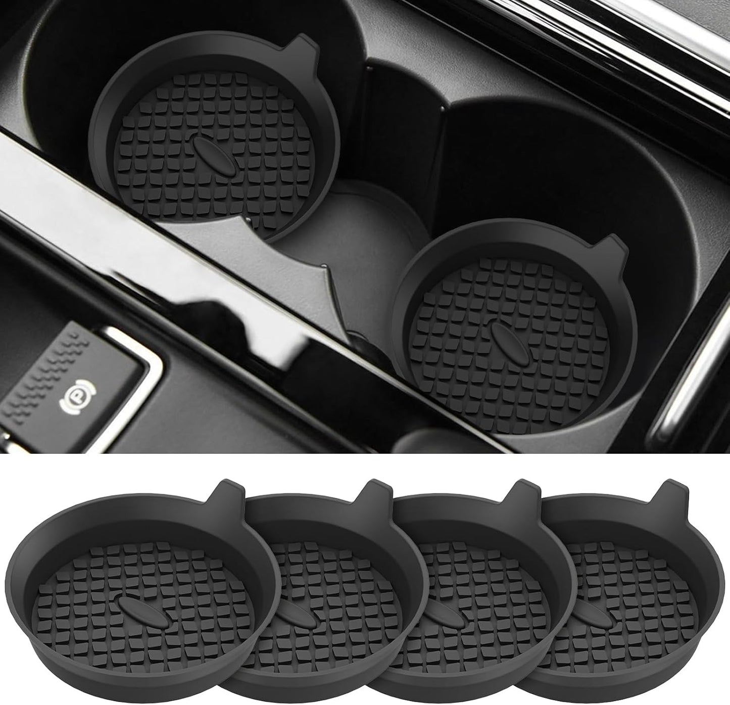 Car Cup Holder Coasters [4 Pack] Silicone Cups Mats, Automotive Universal Non-Slip Recessed Interior Accessories Black