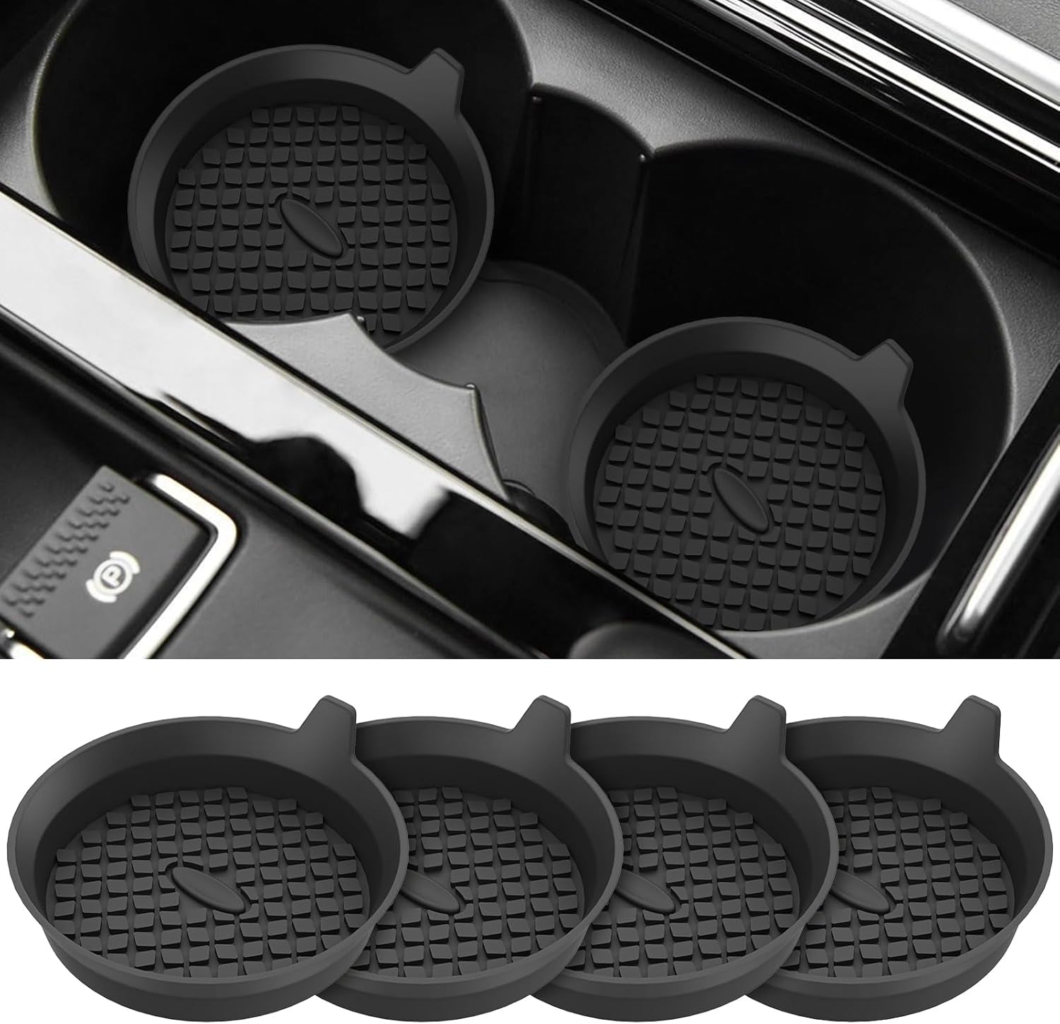 Car Cup Holder Coasters [4 Pack] Silicone Cups Mats, Automotive Universal Non-Slip Recessed Interior Accessories Black