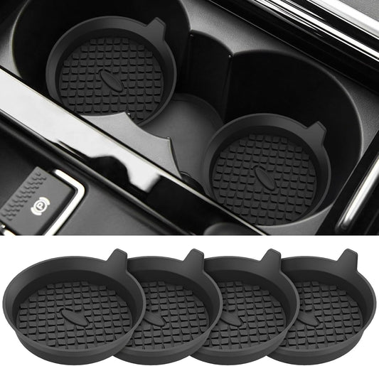 Car Cup Holder Coasters [4 Pack] Silicone Cups Mats, Automotive Universal Non-Slip Recessed Interior Accessories Black