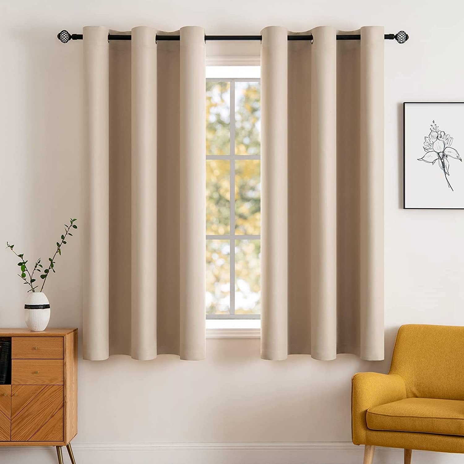 Room Darkening Curtains Thermal Insulated Drapes Solid Window Treatment Set Grommet Top Light Blocking Blackout Curtain for Living Room/Bedroom 2 Panels 42 X 63 Inch Beige