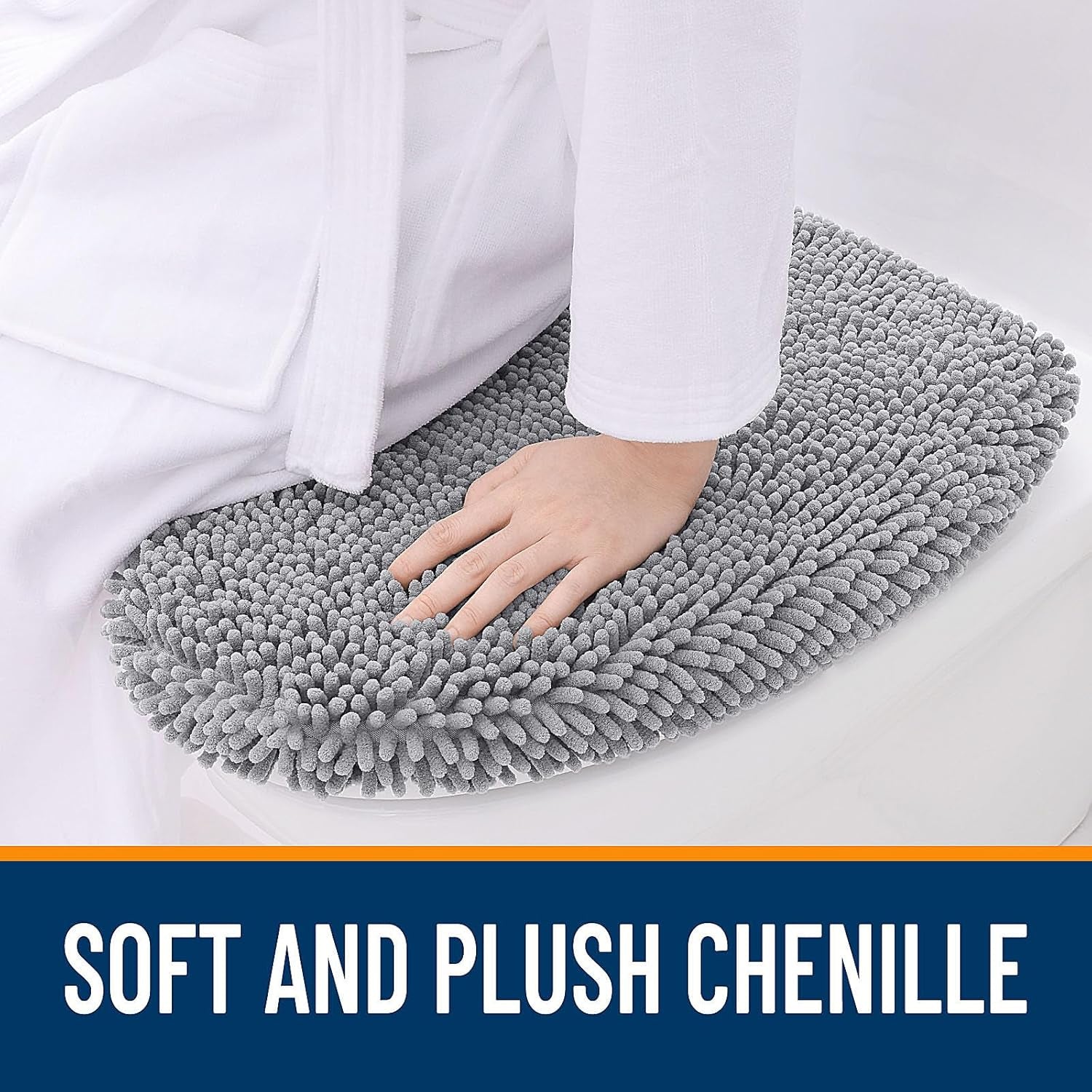 Soft Chenille Bathroom Toilet Lid Cover, Machine Washable Seat Covers, 17.5X15, Stays in Place Rubber Backing, Fits Most Round, Elongated and Oblong Lids, Accessories Decor, Gray