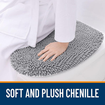Soft Chenille Bathroom Toilet Lid Cover, Machine Washable Seat Covers, 17.5X15, Stays in Place Rubber Backing, Fits Most Round, Elongated and Oblong Lids, Accessories Decor, Gray