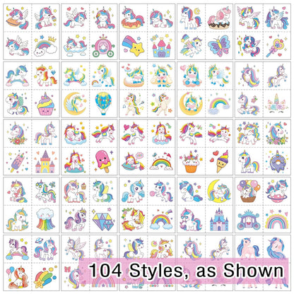 104 PCS Unicorns Temporary Tattoos for Kids Girls Birthday Party Decorations, Unicorns Fake Temp Tattoos Party Favors Party Supplies