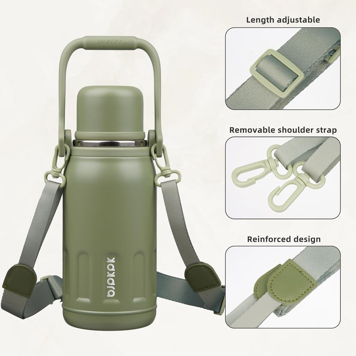 27Oz Insulated Thermal Water Bottle with Lid and Carry Handle BPA Free Stainless Steel Water Bottles for School,Army Green