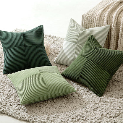Christmas Green Decorative Throw Pillow Covers 18X18 Inch Set of 4 Boho Farmhouse Cushion Covers Mordern Nordic Pillow Cases Soft Corduroy Gradient Home Decor for Couch Sofa Living Room Bed