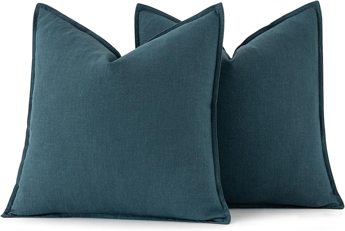 Decorative Linen Pillow Covers 18X18 Inch Blue ​Boho Farmhouse​ ​Neutral Couch Throw Pillows for Bed Pack of 2 Accent Coastal Modern Pillowcase Summer Sofa Livingroom Home Decor