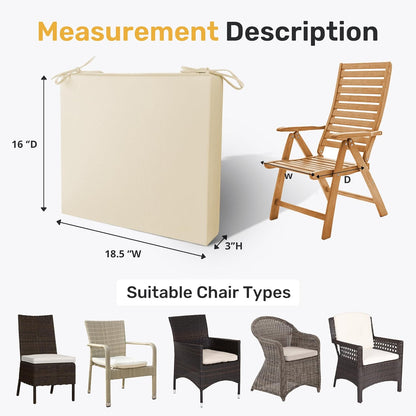 Outdoor Chair Cushions Pack of 4, Water Resistant Patio Cushions with Ties, High Density Sponge Filling Square Corner Seat Cushions for Outdoor Furniture, 18.5"*16"*3", Beige