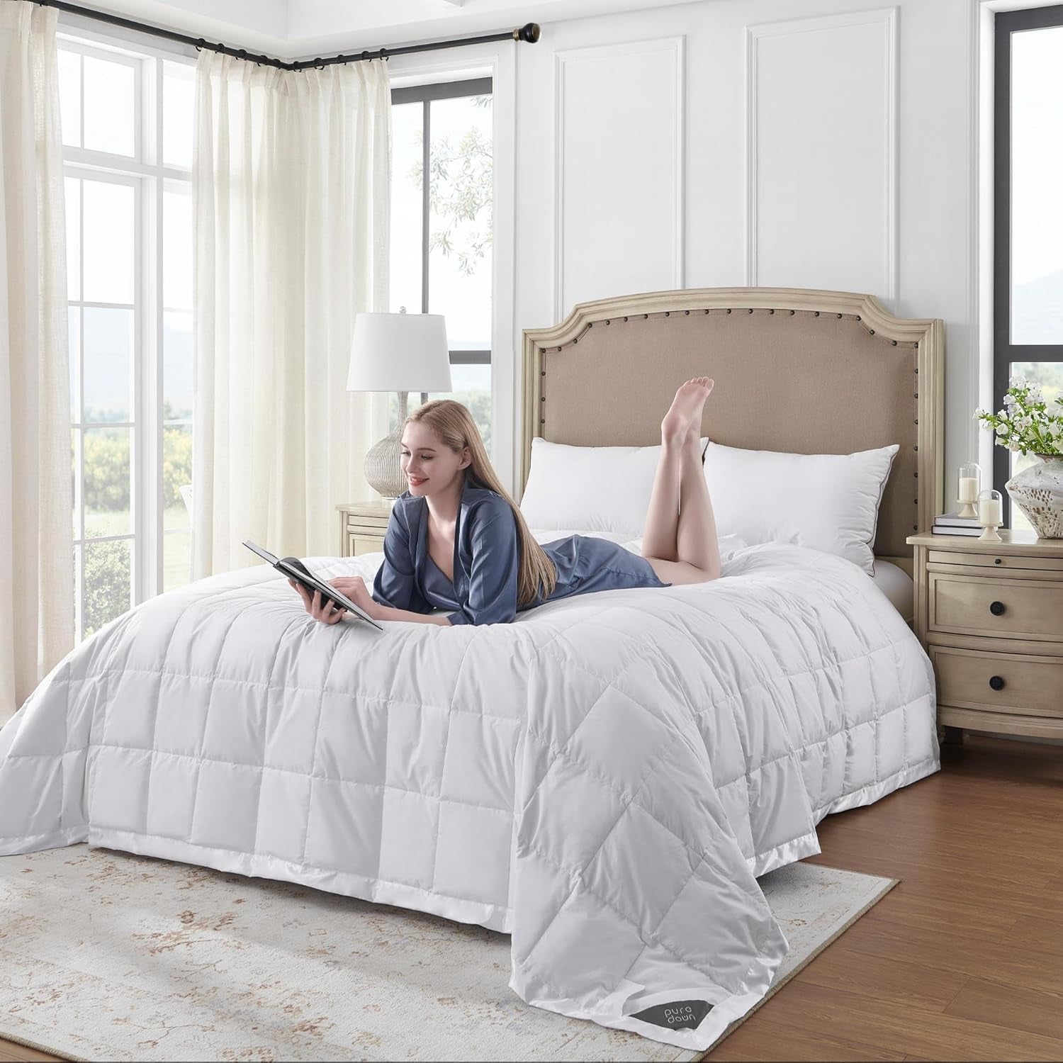 ® Blankets King Size - Soft Lightweight down Blanket for All Seasons, Cozy Warm Luxury Bed Blanket with Satin Trim, Cotton Cover, White (108"X90")