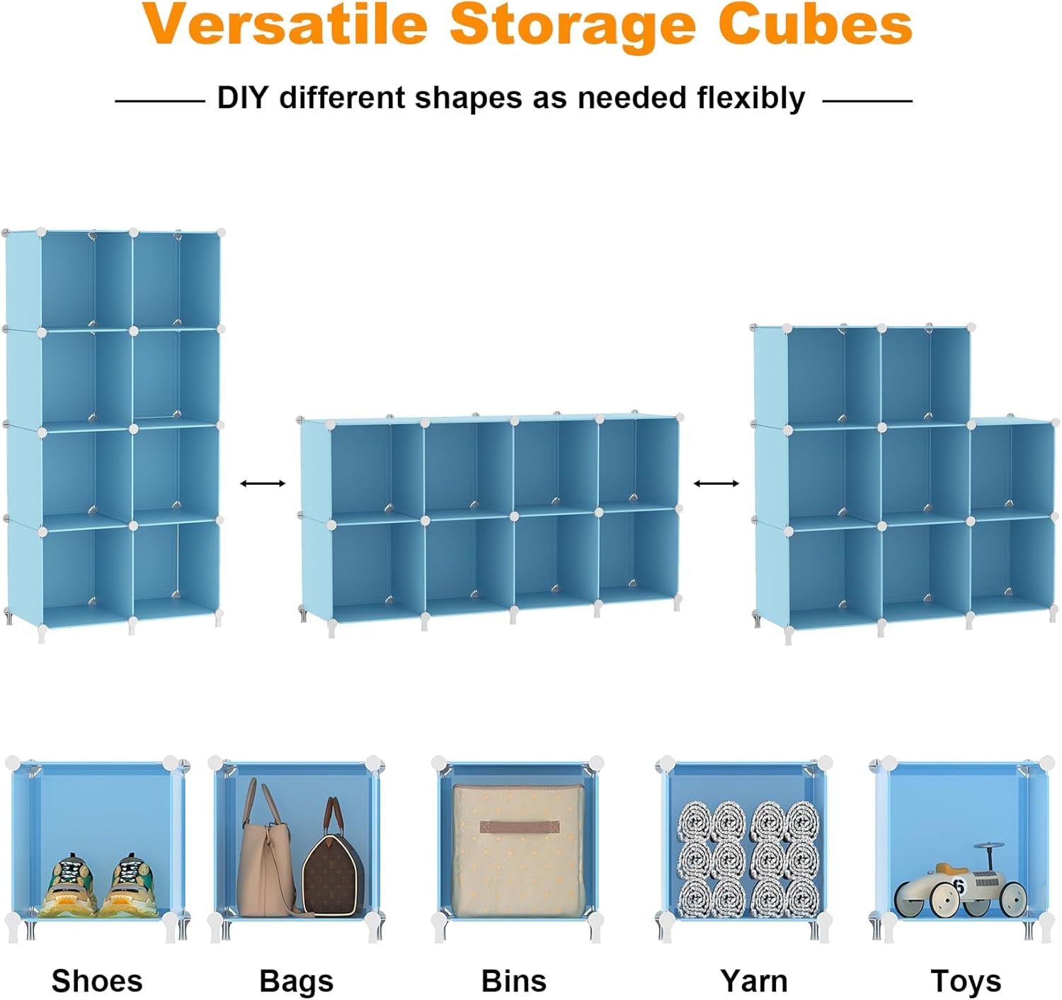 8 Cube Storage Organizer, Closet Organizer Storage Shelf, Bookcase Bookshelf, DIY Stackable Storage Cubes Shelves for Closet, Bedroom, Home, Office, Blue