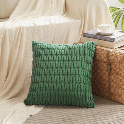 4 Packs Green Decorative Throw Pillow Covers 18X18 Inch for Living Room Couch Bed, Holiday Christmas Home Decor Gift, Soft Plush Corduroy Cute Accent Square Cushion Case 45X45 Cm