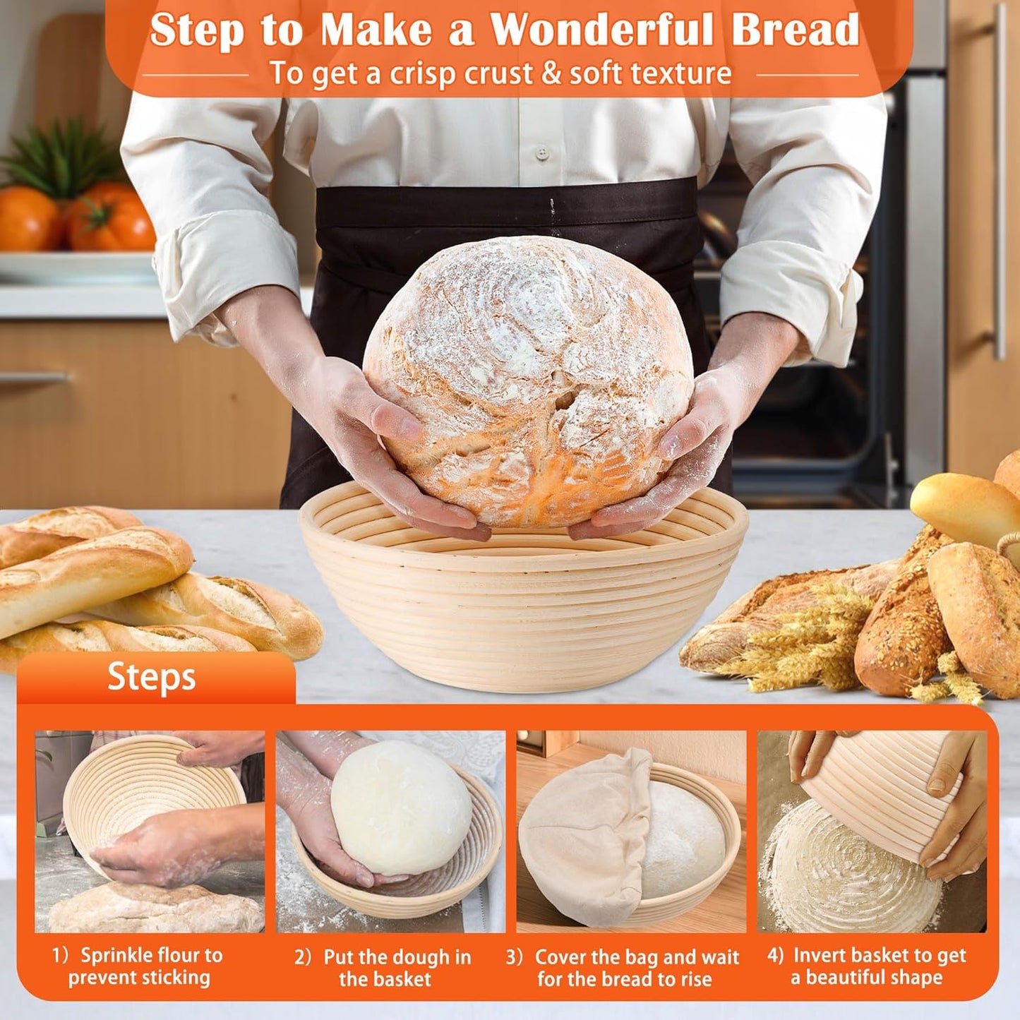 Complete Sourdough Starter Kit, Sourdough Bread Baking Supplies Set, 9'' round Bread Proofing Basket with Other Dough Making Tools, Ideal for Bread Making Baking Fermentation