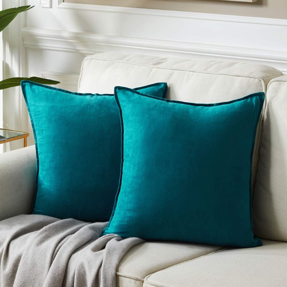 2 Packs Premium Faux Suede Decorative Throw Pillow Covers, Super Soft Square Pillow Case,Solid Cushion Cover for Couch/Sofa/Bedroom (16"X 16",Set of 2, Teal)