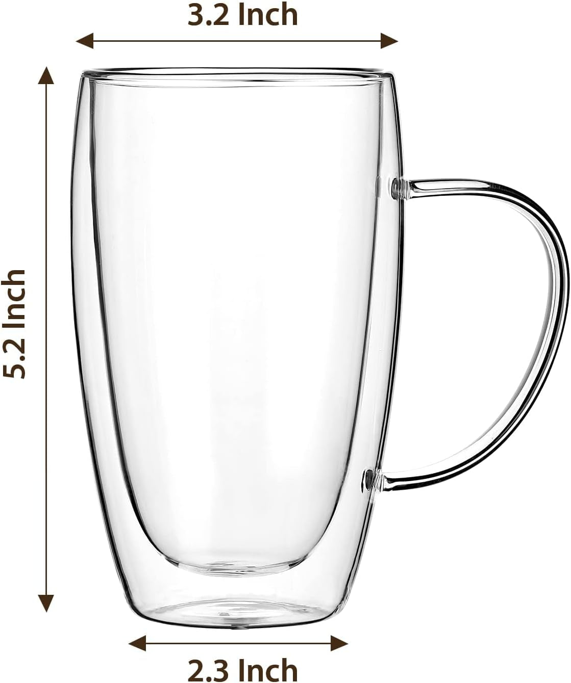 2-Pack 15 Oz Double Walled Glass Coffee Mugs with Handle,Large Insulated Layer Coffee Cups,Clear Borosilicate Mugs,Perfect for Cappuccino,Tea,Latte,Espresso,Hot Beverage,Wine,Microwave Safe