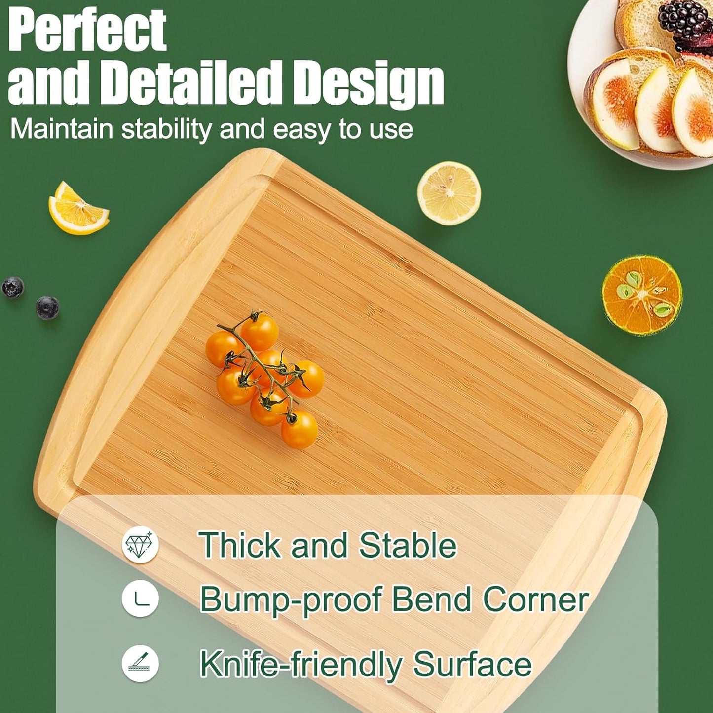 Bamboo Cutting Boards for Kitchen, 12X9" Wood Small Cutting Board with Juice Groove, Mini Wooden Butcher Block Chopping Board for Kitchen, Meat, Cheese, Fruit & Vegetables - Pre Oiled, Two-Tone