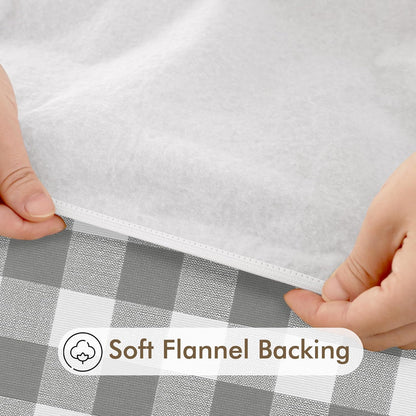 Round Vinyl Fitted Table Cover Set - 2 Pack Waterproof Checkered Elastic Edged Tablecloths with Flannel Backing for Picnics and Parties, Silver/White (Suitable for 45"-56" Round Tables)