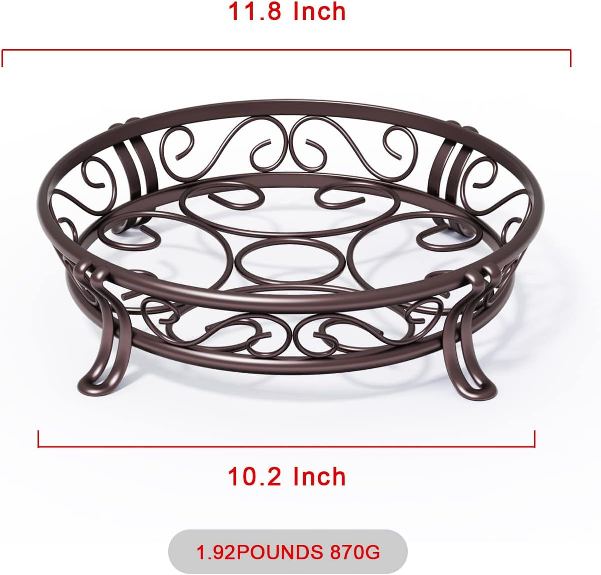 Metal Plant Stand for Outdoor Indoor, Heavy Duty Flower Pots Holder Rustproof Wrought Iron Planter Stands Garden round Supports Rack for Planter 11.8 Inches, Bronze Brown