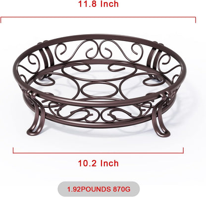 Metal Plant Stand for Outdoor Indoor, Heavy Duty Flower Pots Holder Rustproof Wrought Iron Planter Stands Garden round Supports Rack for Planter 11.8 Inches, Bronze Brown