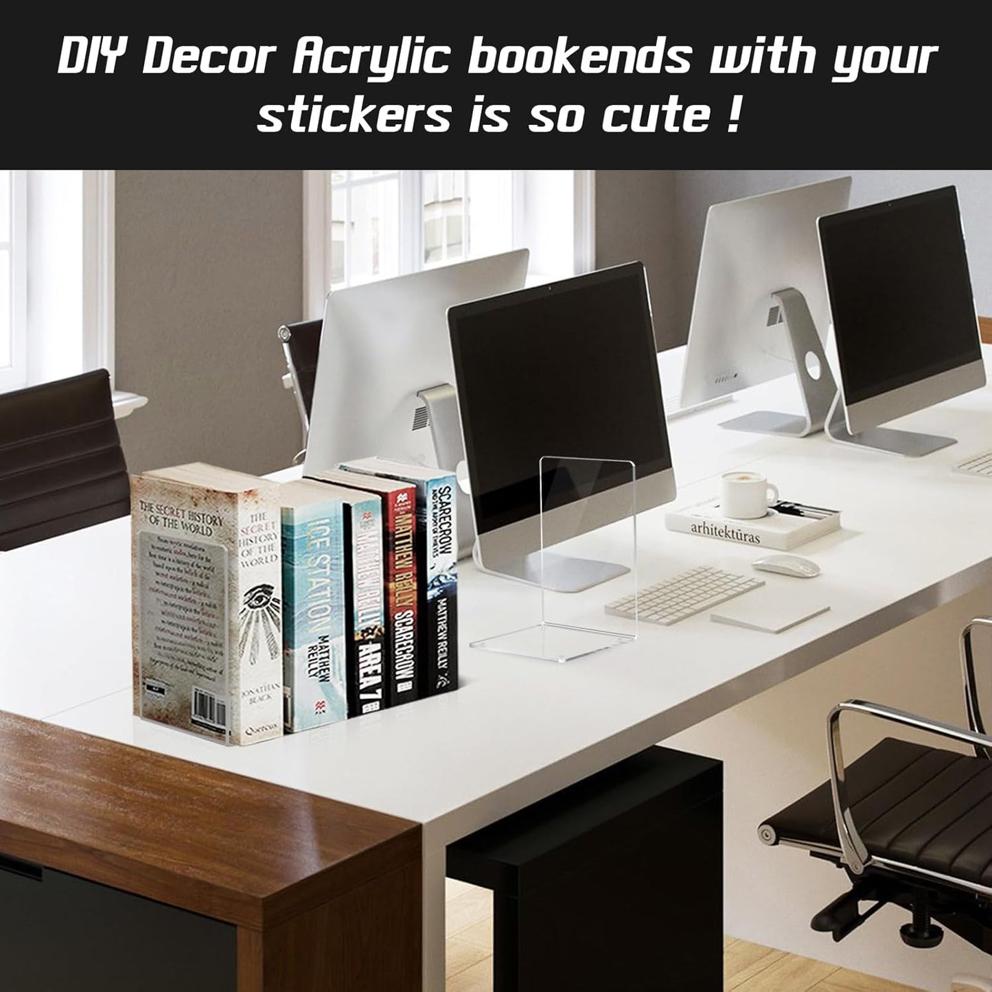 Acrylic Bookends, 12 Pieces - Clear, Non-Skid Decorative Book Ends, Study Book Organizer for Home Library or Office, 5 X 5 X 7.3 Inch