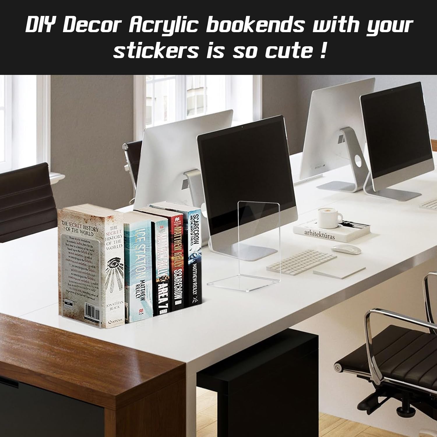 Acrylic Bookends, 12 Pieces - Clear, Non-Skid Decorative Book Ends, Study Book Organizer for Home Library or Office, 5 X 5 X 7.3 Inch