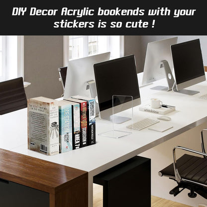 Acrylic Bookends, 12 Pieces - Clear, Non-Skid Decorative Book Ends, Study Book Organizer for Home Library or Office, 5 X 5 X 7.3 Inch