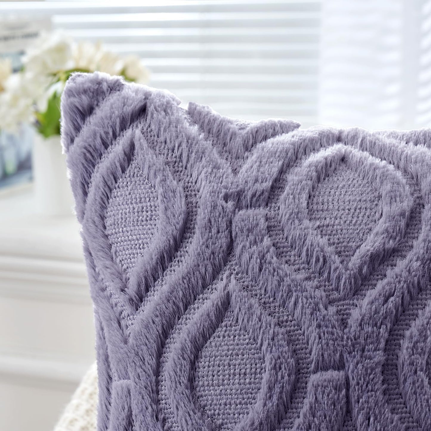 Blue Purple Throw Pillow Covers 18X18 Inch, Soft Winter Plush Faux Wool Couch Pillow Covers Set of 2 Decorative Farmhouse Boho Throw Pillows for Sofa Living Room Bed