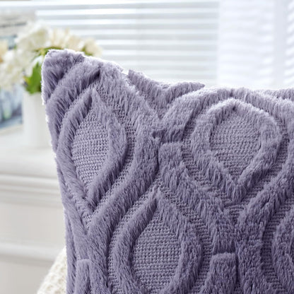Blue Purple Throw Pillow Covers 18X18 Inch, Soft Winter Plush Faux Wool Couch Pillow Covers Set of 2 Decorative Farmhouse Boho Throw Pillows for Sofa Living Room Bed