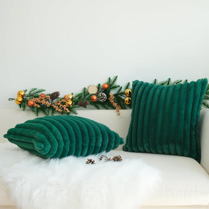 Pack of 2 Faux Fur Plush Decorative Throw Pillow Covers Couch Cushion Case Soft Pillowcases (Dark Green, 20 X 20-Inch)