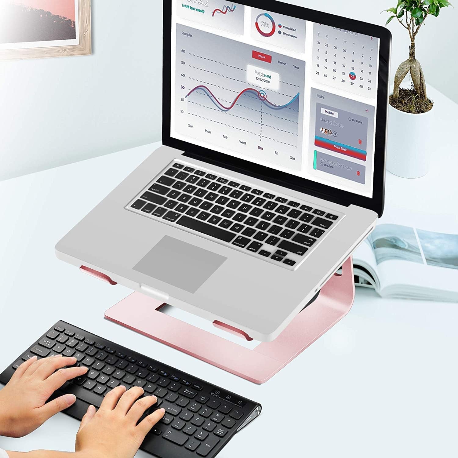 Aluminum Laptop Stand - Ergonomic Riser Compatible with MacBook Air/Pro and 10 to 15.6 Inch Notebooks (Pink)