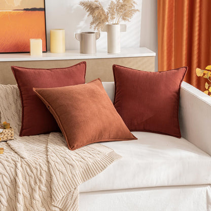 Pack of 2 Burnt Orange Decorative Pillow Covers 18X18 Inch Fall Soft Chenille Luxurious Couch Throw Pillows Farmhouse Cushion Covers with Elegant Design for Sofa Bedroom Living Room Home Decor