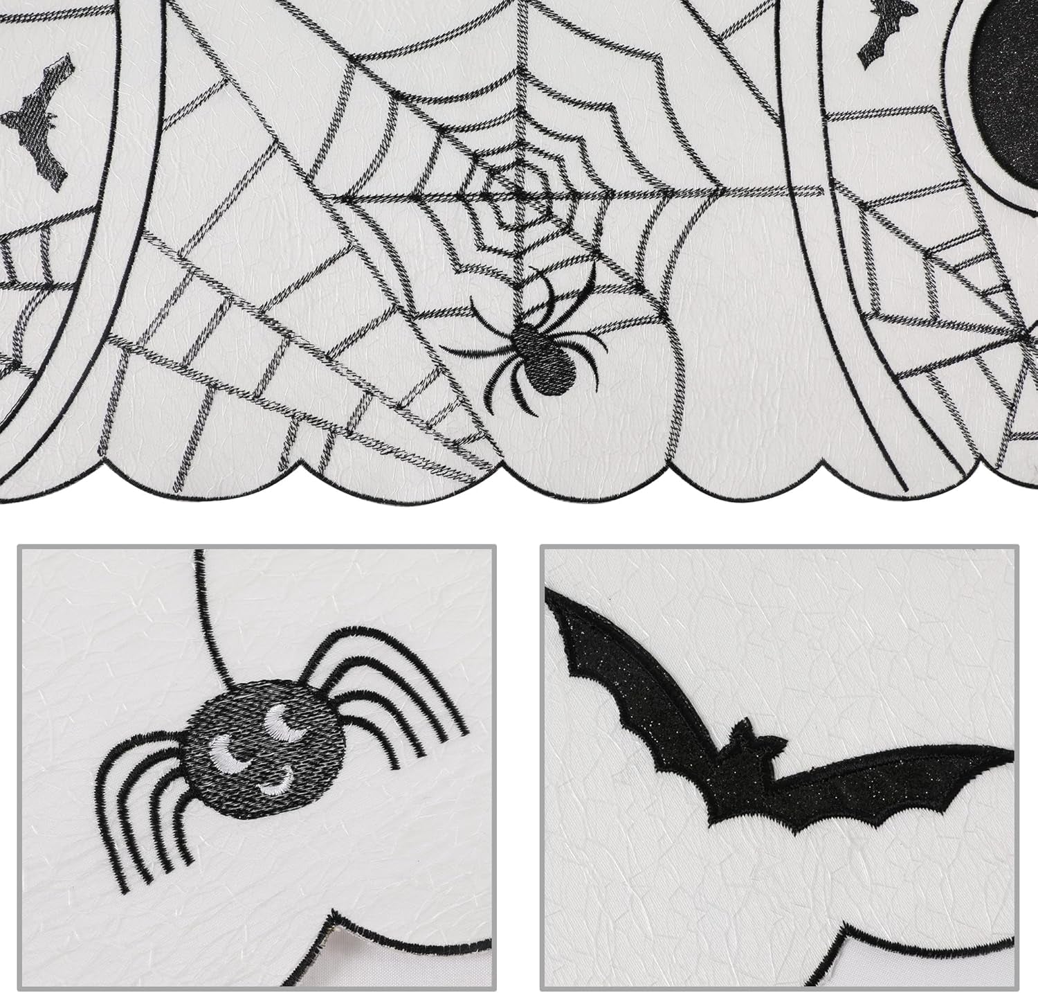 Fall Halloween Table Runner 36 Inches Long, Embroidered Black Spiders, Bats and Skull Table Runner Dresser Scarf for Home Dining Autumn Thanksgiving Tabletop Decoration, 13"X36"