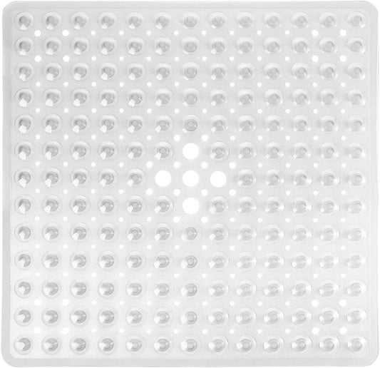 Shower Stall Mat Non Slip, 21X21 Inch, Soft Square Bath Mat for Shower with Suction Cups and Drain Holes, Stall Floor Mats for Bathroom, Machine Washable, Bathroom Accessories, Clear