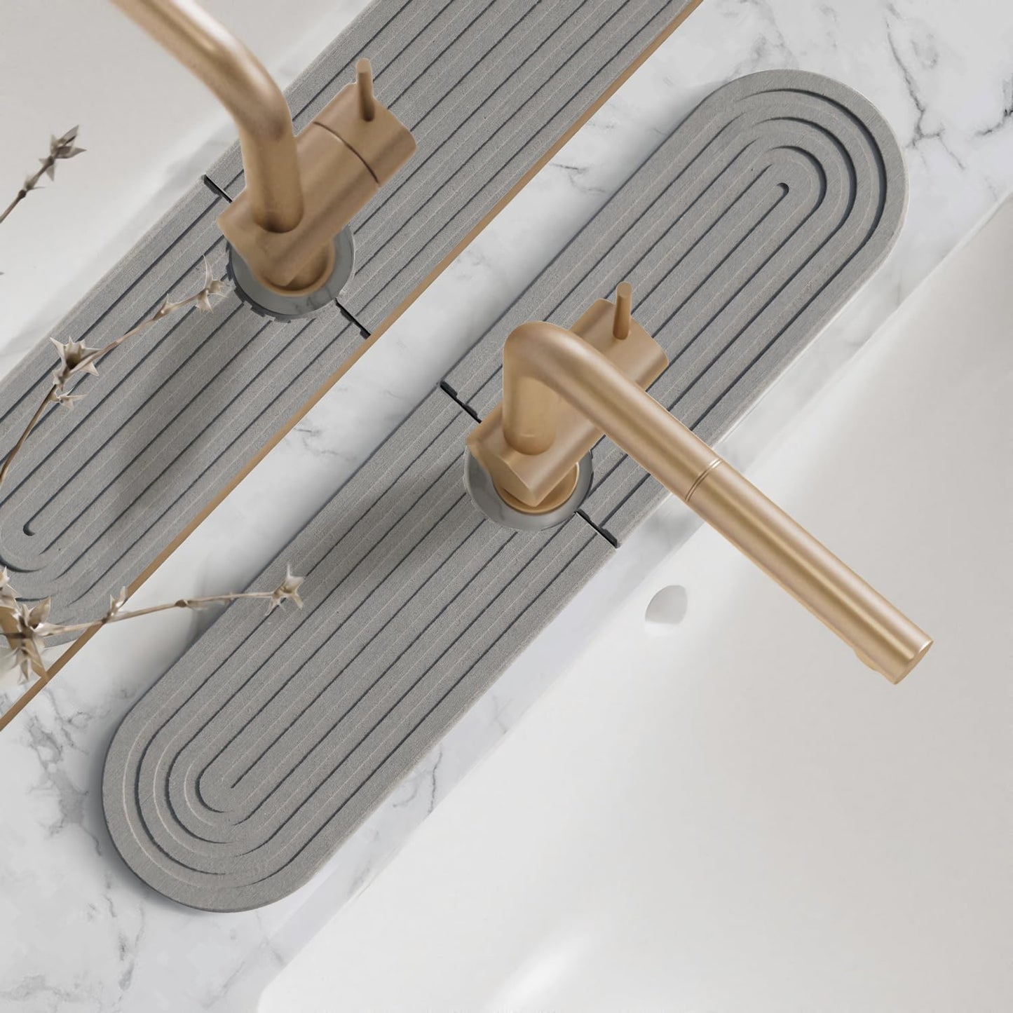 Kitchen Faucet Mat - Diatomite Splash Guard for Sink, Quick-Drying Water Absorbing Stone Tray [Grey, 17.7" X 3.9"]