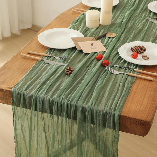 1 Pack Sage Green Cheesecloth Table Runner, 35X120 Inch Boho Rustic Cheese Cloth, Decorative Table Runners for Bridal Baby Shower Decorations or Wedding Table Decorations