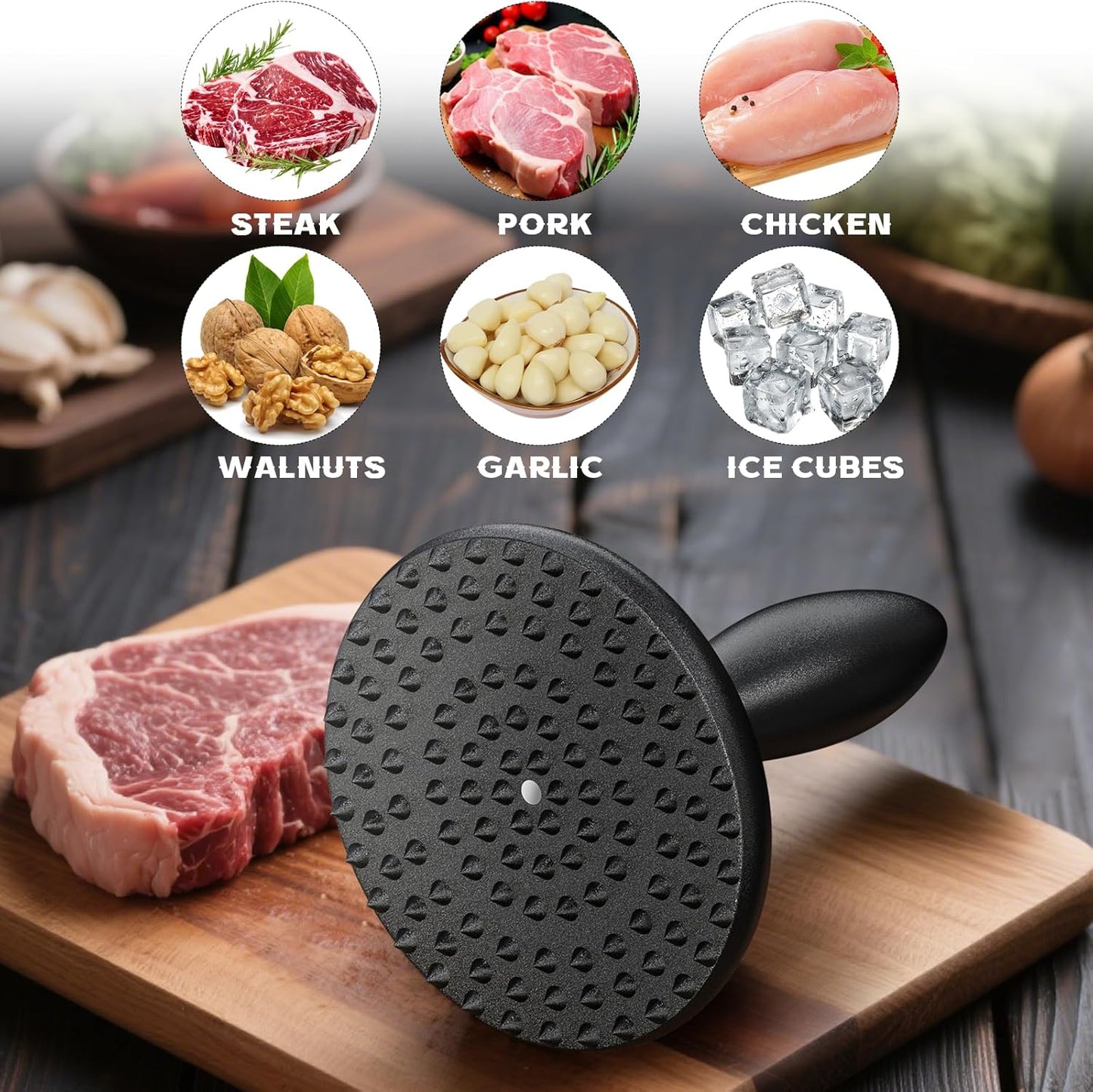 3 in 1 Meat Tenderizer Tool - Meat Mallet, Dual-Sided Kitchen Pounder for Tenderizing Steak, Chicken Cutlet