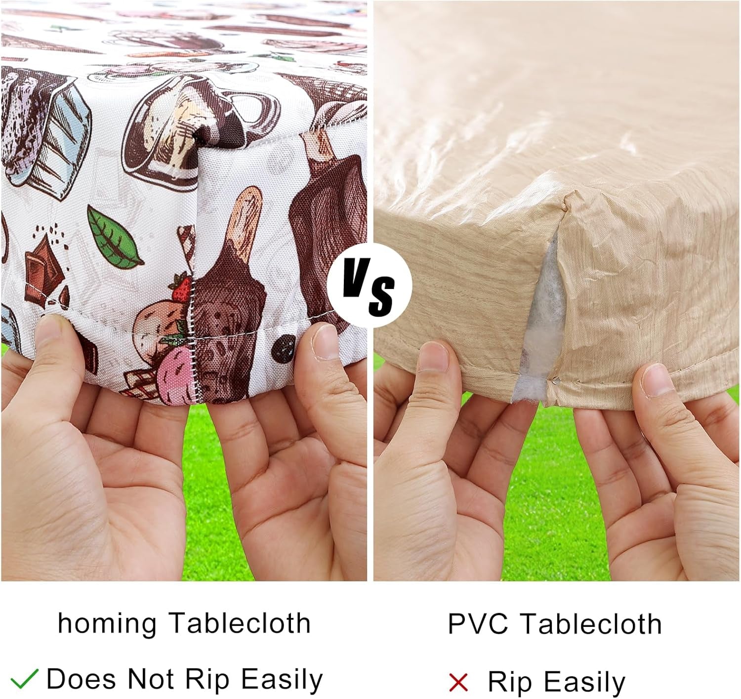 Rectangle Printed Fabric Tablecloth, Elastic Fitted Table Cloth for 6 Foot Table, Washable Polyester Table Cover for Outdoor, Picnic, Camping and Indoor, (Ice Cream, 30" X 72")