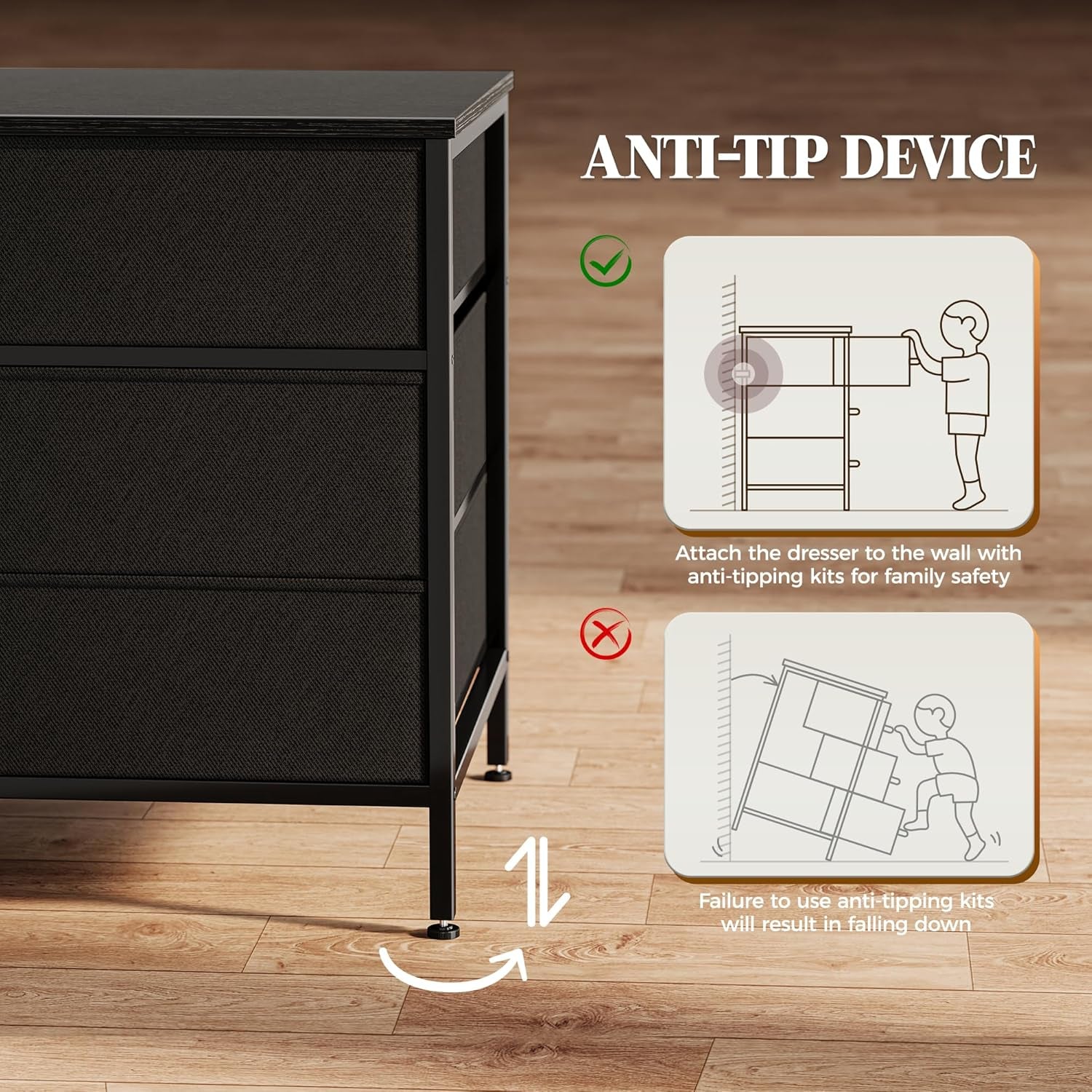 63-Inch Versatile Dresser with 10 Fabric Drawers, Ideal TV Stand for 55 to 70 Inch TVs, and Toy Storage Organizer in Black