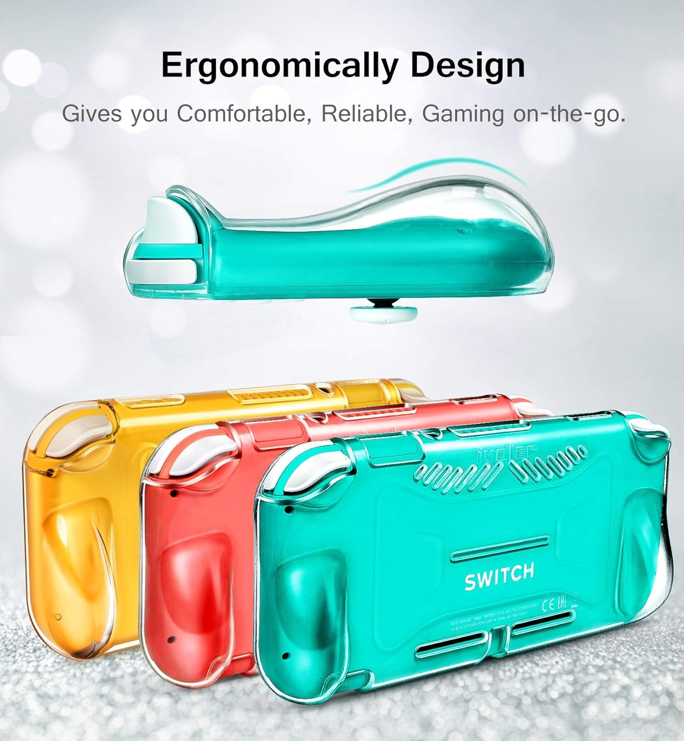 Clear Case for Nintendo Switch Lite Carrying Protective TPU Case, Soft TPU Grip Cover for Joy-Con Grip Cover with 2 Pack Screen Protector Tempered Glass Shock-Absorption, Anti-Scratch