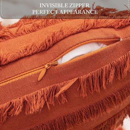 Set of 2 Fall Decorative Boho Throw Pillow Covers Linen Striped Jacquard Pattern Cushion Covers for Sofa Couch Living Room Bedroom 18X18 Inch Burnt Orange