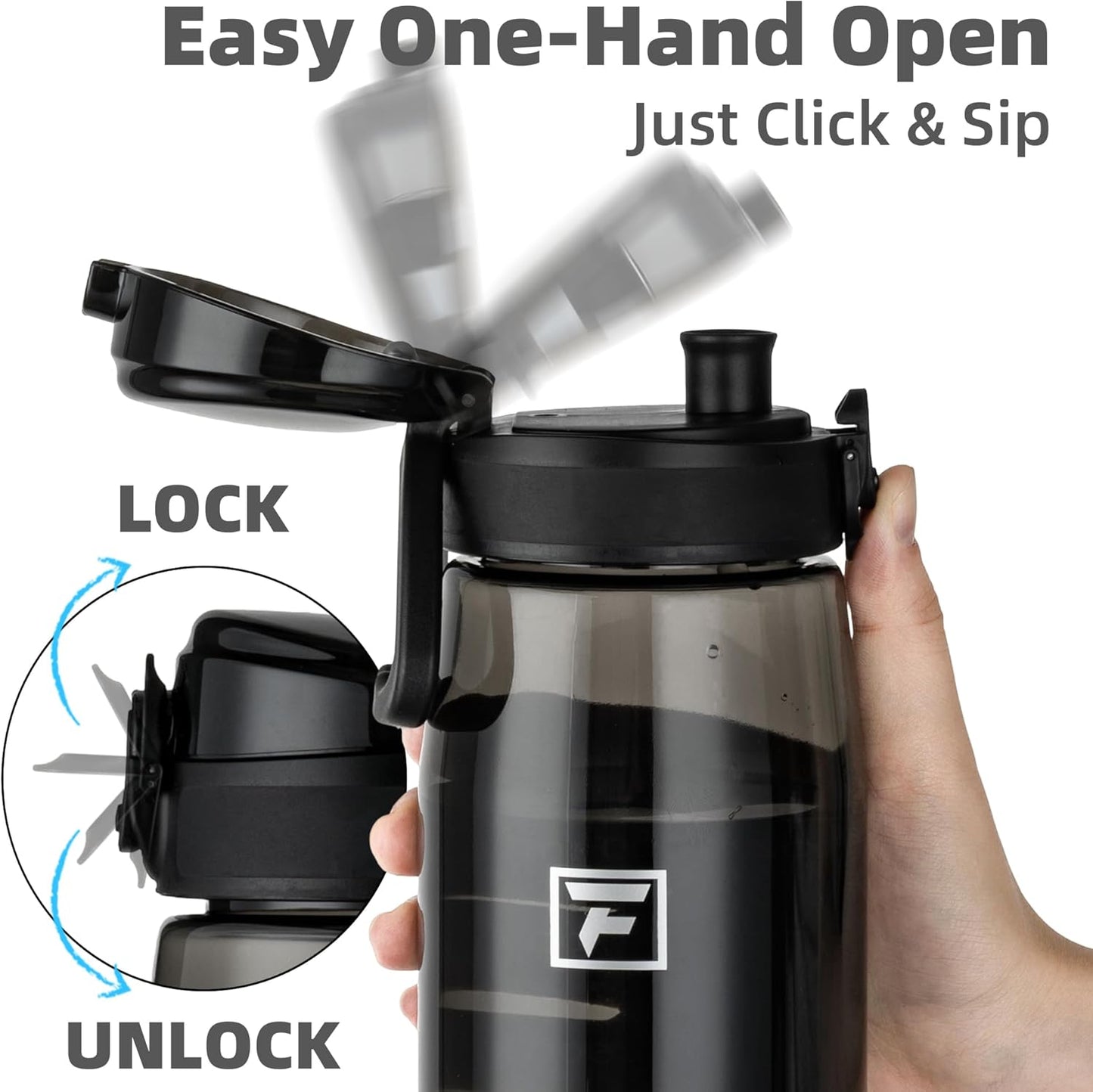 32 Oz Tritan Water Bottle with Chug Lid - Clear, Bpa-Free, Lightweight, Wide Mouth, Leak-Proof, Perfect for Gym, Travel, School, Office, and Sports (Black)