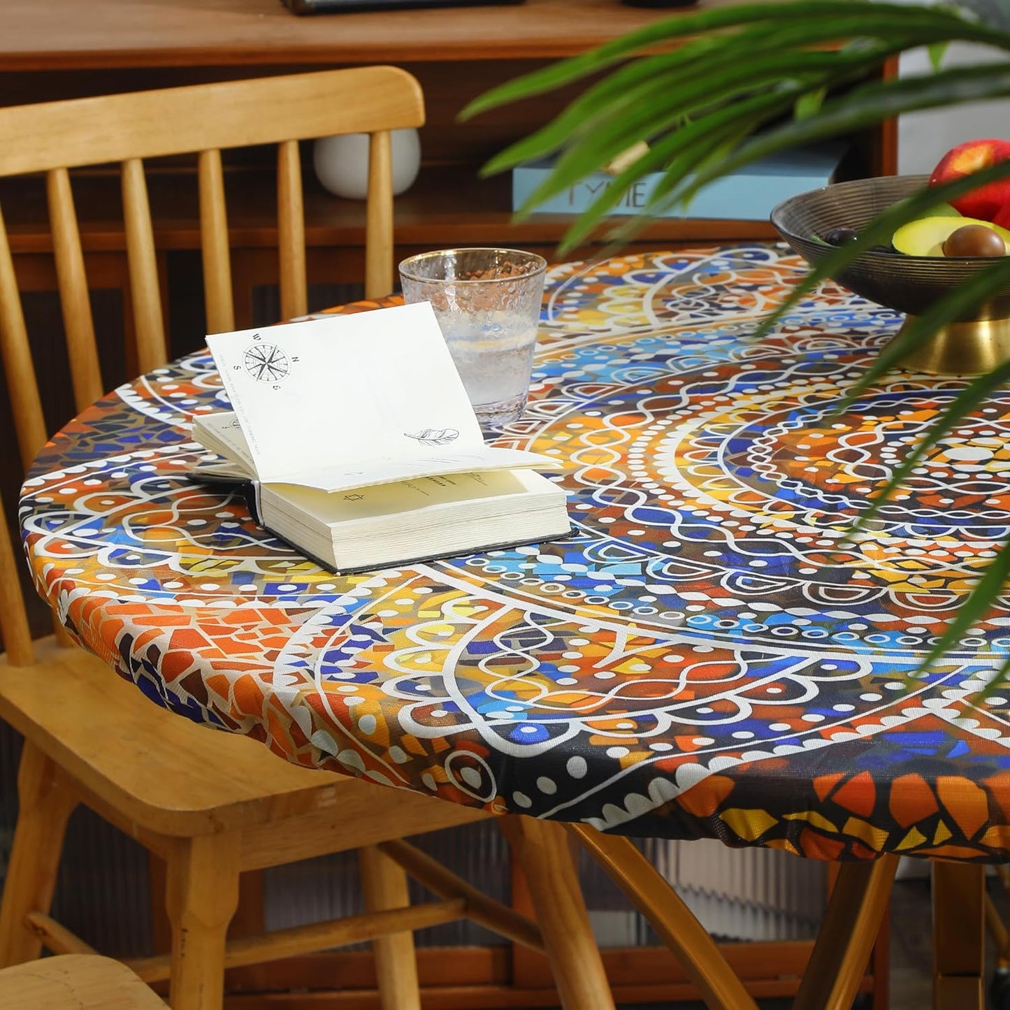 Round Fitted Tablecloth Elastic Edge Design Table Cover Waterproof Table Cloth Wipeable Washable for round Table